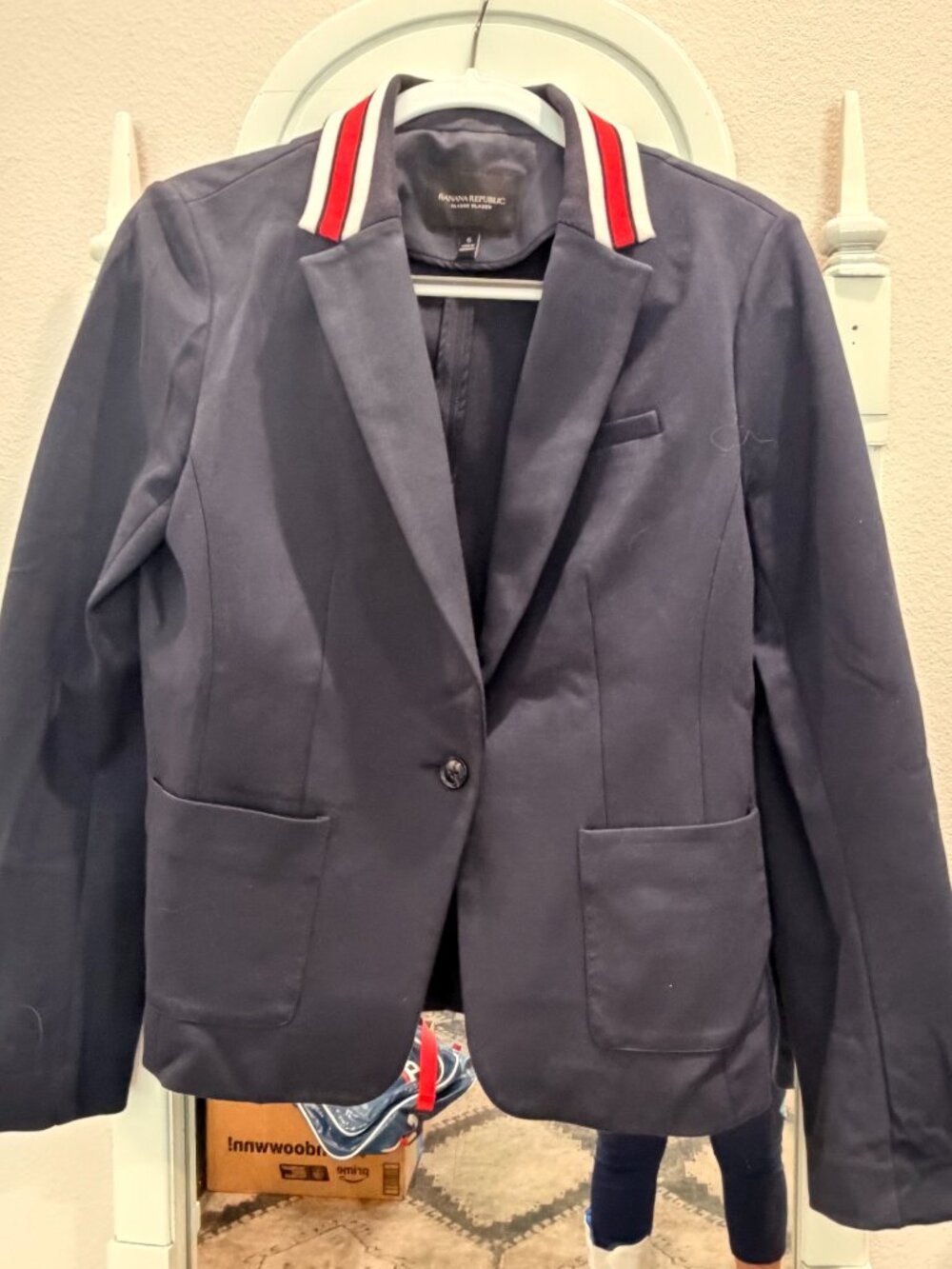 Banana Republic Classic Navy Blazer Striped Collar Red White Size 6